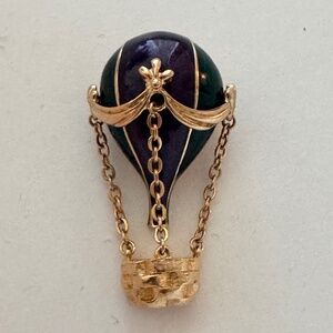 Vintage Joan Rivers Hot Air Balloon Brooch Green Blue Enamel